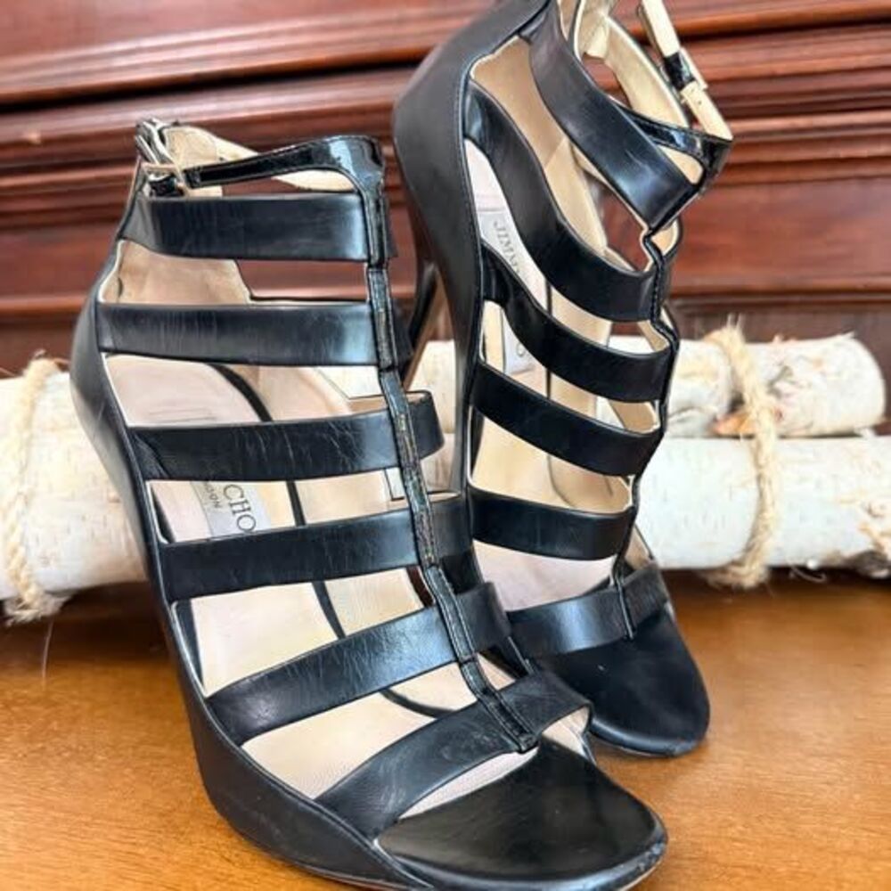 Jimmy Choo Fathom black leather gladiator ankle boots